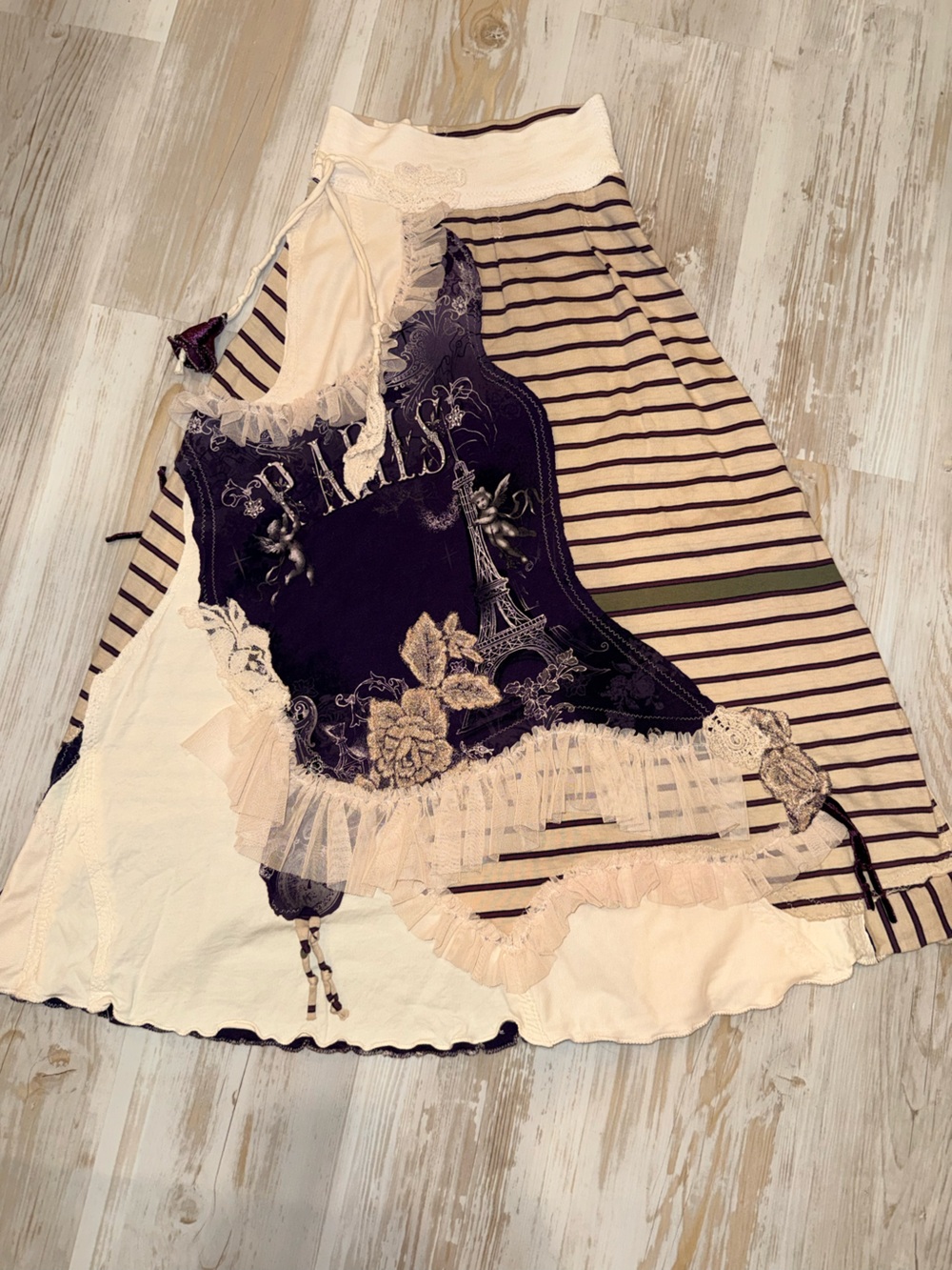 Michelle Olin Girls Custom Made Paris Stripe & Lace Skirt in Purple & Cream